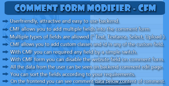 Comment Form Modifier – CFM Preview Wordpress Plugin - Rating, Reviews, Demo & Download