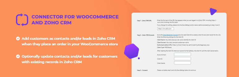 Connector For WooCommerce And Zoho CRM Preview Wordpress Plugin - Rating, Reviews, Demo & Download
