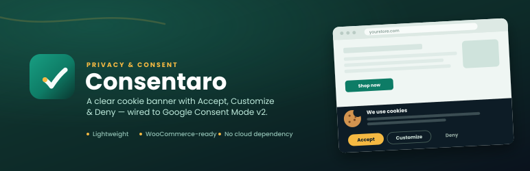Consentaro – Cookie Consent & Google Consent Mode For WooCommerce Preview Wordpress Plugin - Rating, Reviews, Demo & Download
