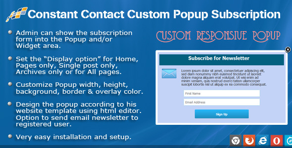 Constant Contact Custom Popup Subscription For WP Preview Wordpress Plugin - Rating, Reviews, Demo & Download