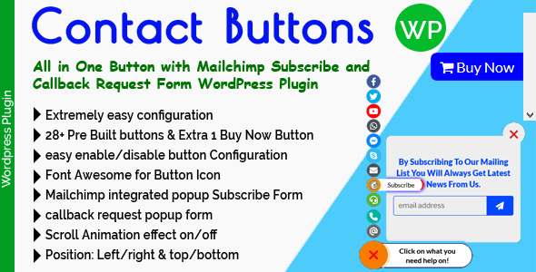 Contact Buttons – All In One Button With Mailchimp Subscribe And Callback Request Form Plugin for Wordpress Preview - Rating, Reviews, Demo & Download