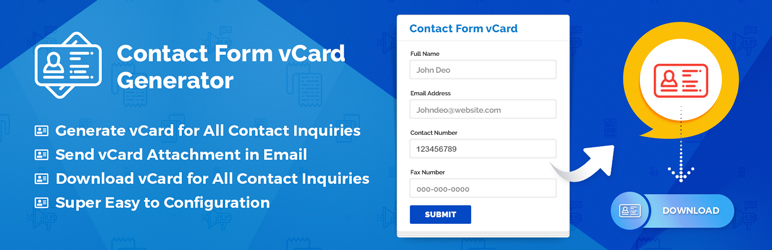 Contact Form VCard Generator Preview Wordpress Plugin - Rating, Reviews, Demo & Download