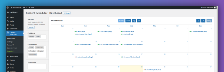 Content Scheduler – Manage Posts In An Editorial Calendar Preview Wordpress Plugin - Rating, Reviews, Demo & Download