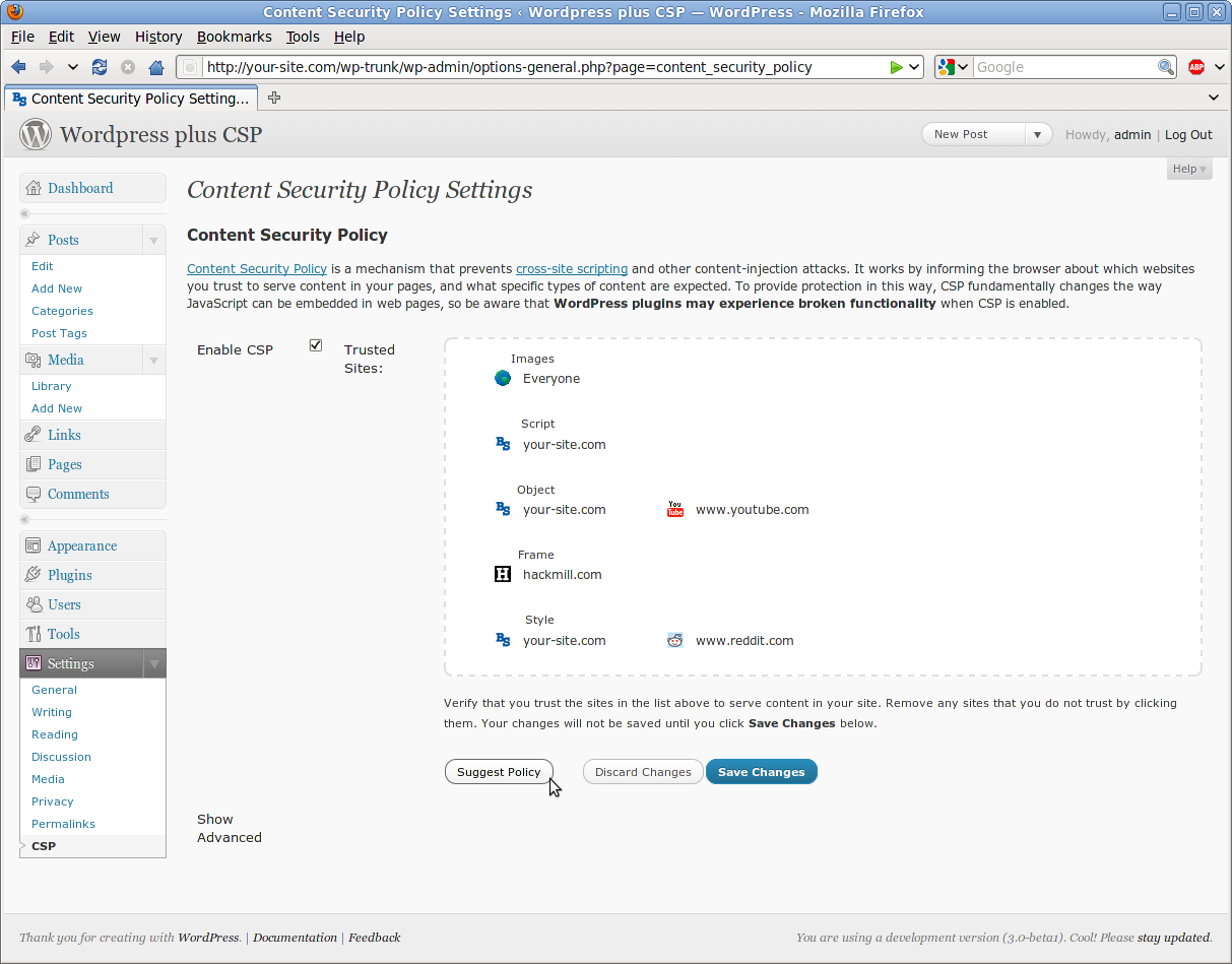 Content Security Policy Preview Wordpress Plugin - Rating, Reviews, Demo & Download