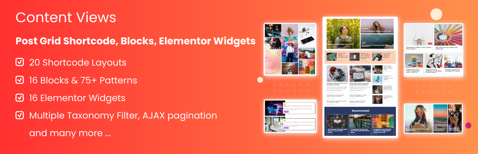 Content Views – Post Grid & Filter, Recent Posts, Category Posts … (Shortcode, Blocks, And Elementor Widgets) Preview Wordpress Plugin - Rating, Reviews, Demo & Download