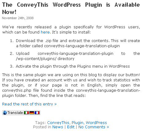 ConveyThis Blog Translator Preview Wordpress Plugin - Rating, Reviews, Demo & Download