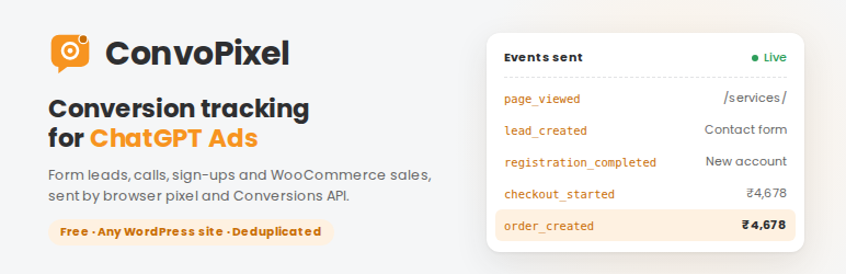ConvoPixel Conversion Tracking For ChatGPT Ads Preview Wordpress Plugin - Rating, Reviews, Demo & Download