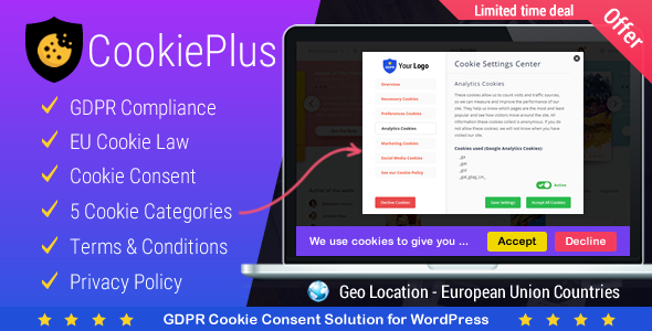 Cookie Plus GDPR – Cookies Consent Solution Plugin for Wordpress - Rating, Reviews, Demo & Download