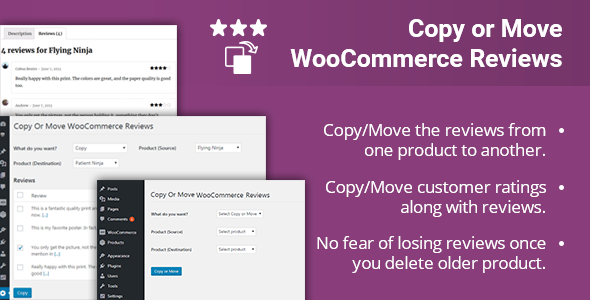 Copy Or Move WooCommerce Reviews Preview Wordpress Plugin - Rating, Reviews, Demo & Download