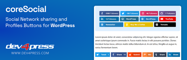 CoreSocial: Social Networks Sharing Preview Wordpress Plugin - Rating, Reviews, Demo & Download