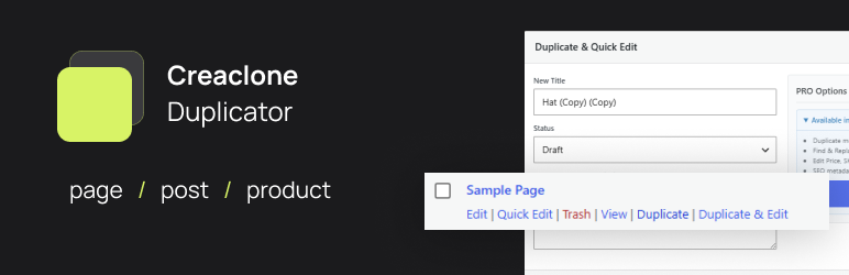 Creaclone Duplicator Preview Wordpress Plugin - Rating, Reviews, Demo & Download