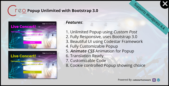 Creo Popup Unlimited With Bootstrap 3 Wordpress Plugin - Rating, Reviews, Demo & Download