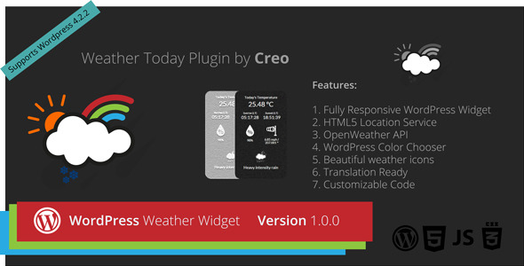 Creo Weather Today WordPress Widget Plugin Preview - Rating, Reviews, Demo & Download