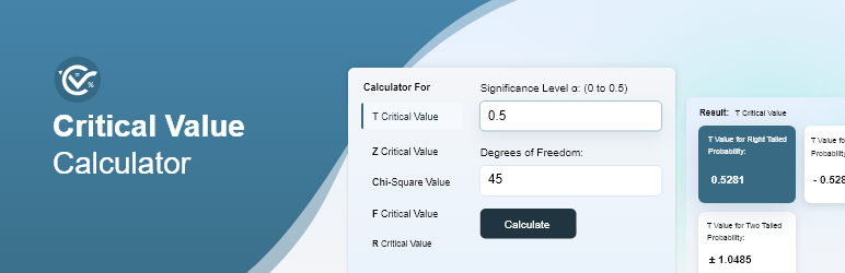 Critical Value Calculator Preview Wordpress Plugin - Rating, Reviews, Demo & Download