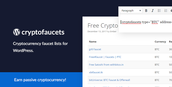 Cryptocurrency Faucet List Plugin for Wordpress Preview - Rating, Reviews, Demo & Download