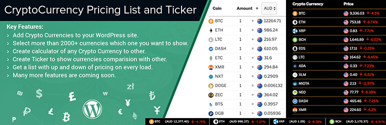 Cryptocurrency Pricing List And Ticker Preview Wordpress Plugin - Rating, Reviews, Demo & Download