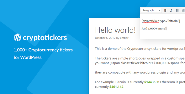 Cryptocurrency Tickers – 1,000+ Crypto Price Tickers Plugin for Wordpress Preview - Rating, Reviews, Demo & Download