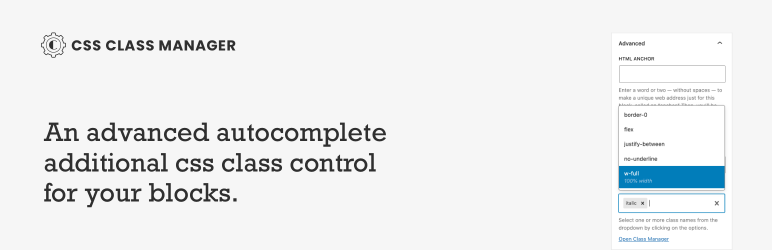 CSS Class Manager – An Advanced Autocomplete Additional Css Class Control For Your Blocks Preview Wordpress Plugin - Rating, Reviews, Demo & Download
