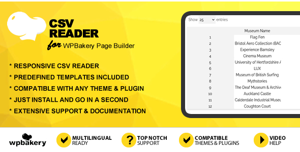 CSV Reader Addon For WPBakery Page Builder Preview Wordpress Plugin - Rating, Reviews, Demo & Download