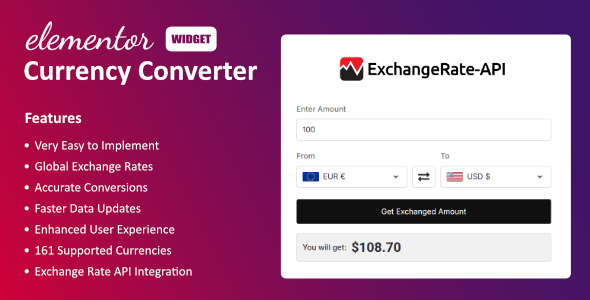 Currency Converter Widget For Elementor Preview Wordpress Plugin - Rating, Reviews, Demo & Download