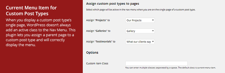 Current Menu Item For Custom Post Types Preview Wordpress Plugin - Rating, Reviews, Demo & Download