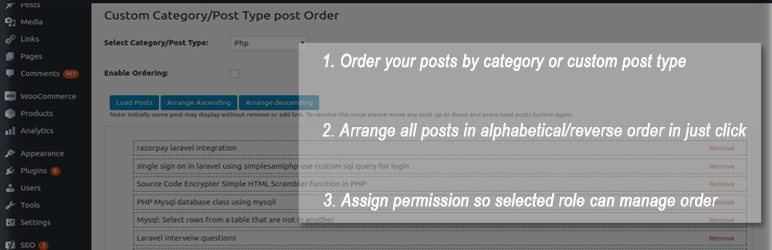 Custom Category/Post Type Post Order Preview Wordpress Plugin - Rating, Reviews, Demo & Download