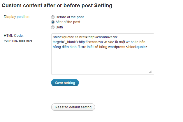 Custom Content After Or Before Of Post Preview Wordpress Plugin - Rating, Reviews, Demo & Download