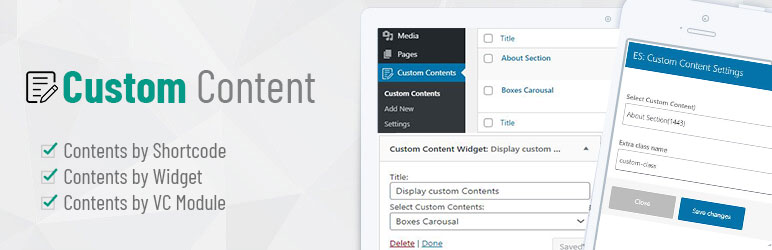 Custom Content By (Shortcode, Widget, Wp Bakery) Preview Wordpress Plugin - Rating, Reviews, Demo & Download