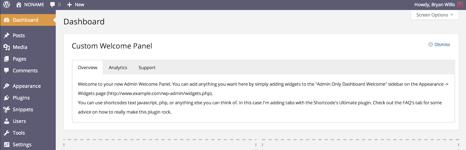 Custom Dashboard Welcome Panel Widget Sidebar Preview Wordpress Plugin - Rating, Reviews, Demo & Download