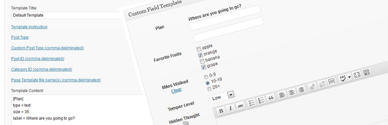 Custom Field Template Preview Wordpress Plugin - Rating, Reviews, Demo & Download