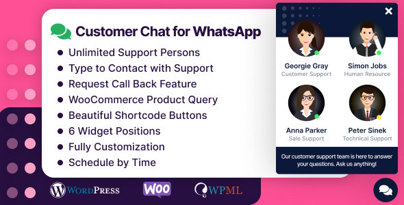 Customer Chat For WhatsApp Preview Wordpress Plugin - Rating, Reviews, Demo & Download