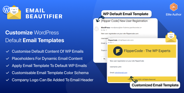 Customize Default Emails Plugin for Wordpress Preview - Rating, Reviews, Demo & Download