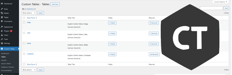 CustomTables Preview Wordpress Plugin - Rating, Reviews, Demo & Download