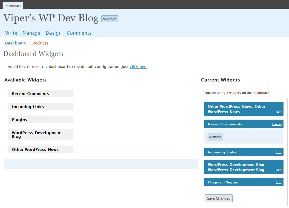Dashboard Widget Manager Preview Wordpress Plugin - Rating, Reviews, Demo & Download