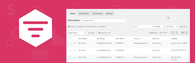 Database For Contact Form 7, WPforms, Elementor Forms Preview Wordpress Plugin - Rating, Reviews, Demo & Download