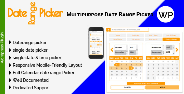 DateRange Picker – Multipurpose Date Range Picker – WordPress Plugin Preview - Rating, Reviews, Demo & Download