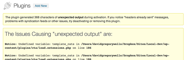 Debug "unexpected Output" During Plugin Activation Preview - Rating, Reviews, Demo & Download