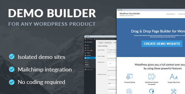 Demo Builder For Any WordPress Product Preview - Rating, Reviews, Demo & Download