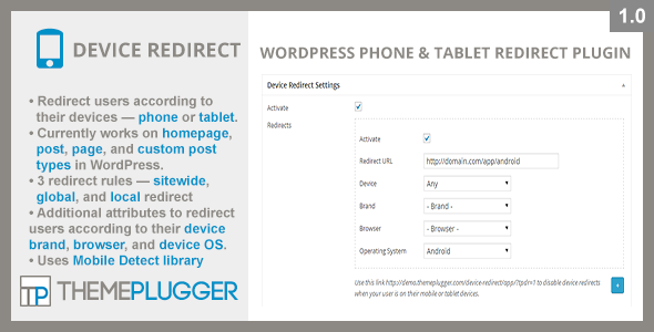 Device Redirect – WordPress Phone &Tablet Redirect Preview - Rating, Reviews, Demo & Download