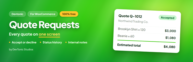 Devtonic Quote Requests For WooCommerce Preview Wordpress Plugin - Rating, Reviews, Demo & Download
