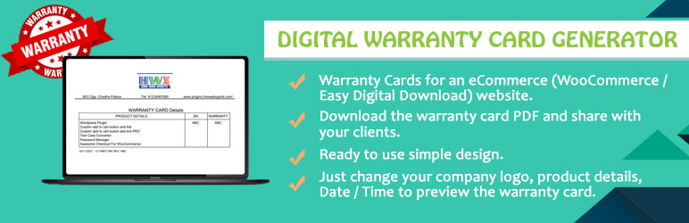 Digital Warranty Card Generator Preview Wordpress Plugin - Rating, Reviews, Demo & Download