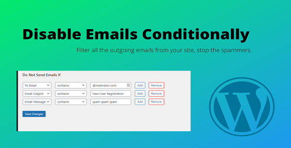 Disable Emails Conditionally Preview Wordpress Plugin - Rating, Reviews, Demo & Download