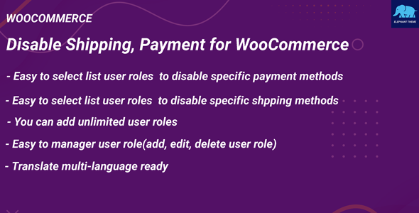 Disable Shipping, Payment For WooCommerce Preview Wordpress Plugin - Rating, Reviews, Demo & Download