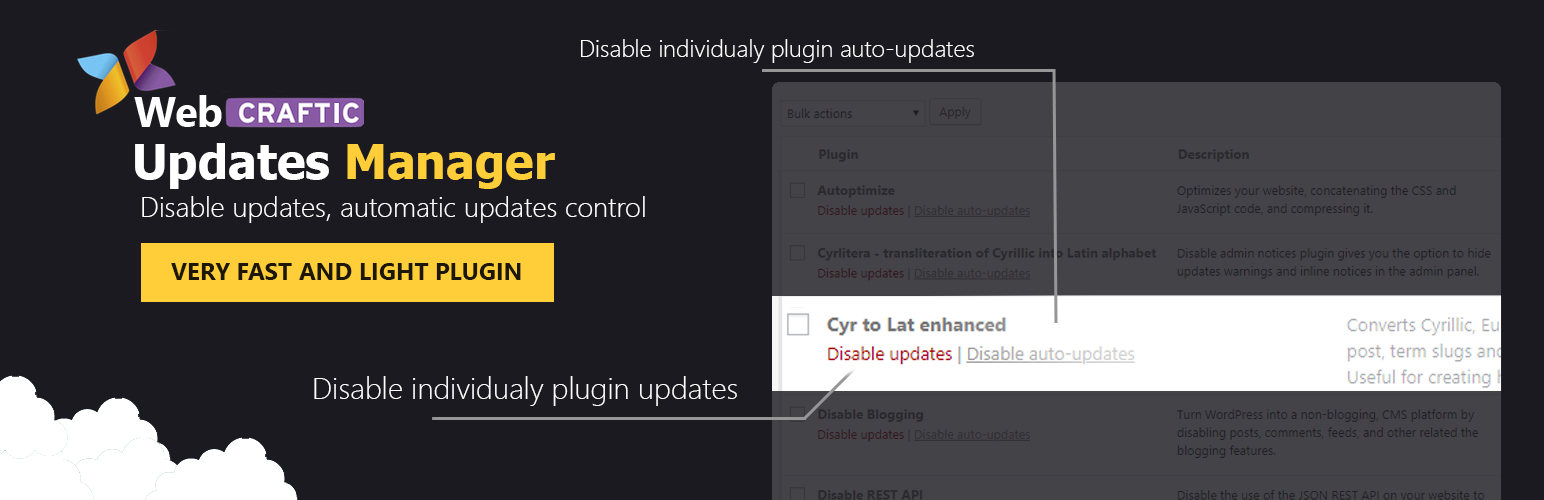 Disable Updates, Updates Manager, Disable Automatic Updates Preview Wordpress Plugin - Rating, Reviews, Demo & Download