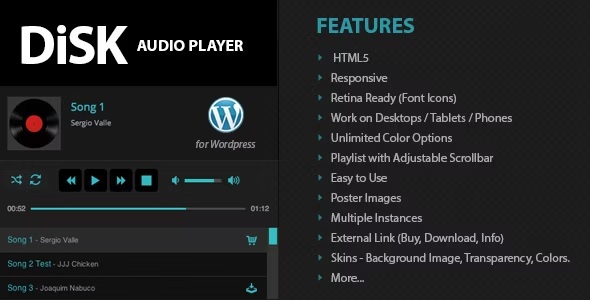 Disk Audio Player Plugin for Wordpress Preview - Rating, Reviews, Demo & Download