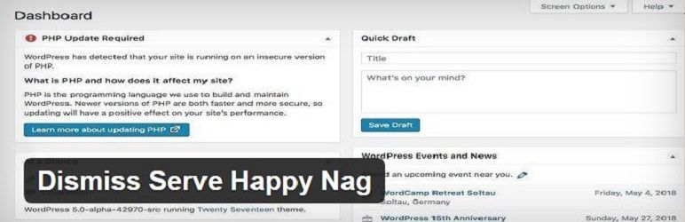 Dismiss Serve Happy Nag Preview Wordpress Plugin - Rating, Reviews, Demo & Download