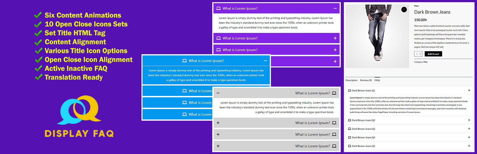 Display FAQ – Responsive Accordion And Product FAQ For WooCommerce Preview Wordpress Plugin - Rating, Reviews, Demo & Download