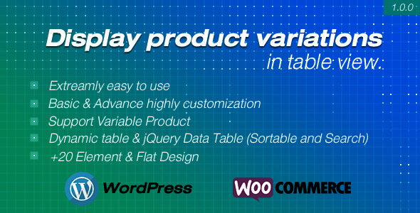 Display Product Variations In Table For WooCommerce Preview Wordpress Plugin - Rating, Reviews, Demo & Download
