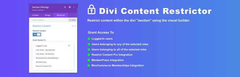 Divi Content Restrictor Preview Wordpress Plugin - Rating, Reviews, Demo & Download