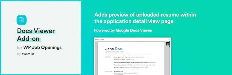 Docs Viewer Add-On For WP Job Openings Preview Wordpress Plugin - Rating, Reviews, Demo & Download